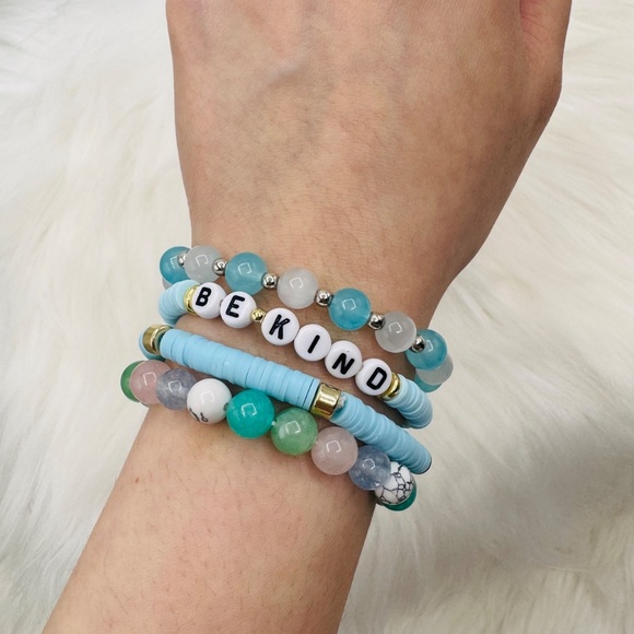 “Be Kind” Arm Candy Beaded Bracelet -  Cool Colors theme - Picture 3 of 6
